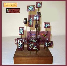 Signed Marion Glass Sculpture on Wood Base by Marion Hulsey