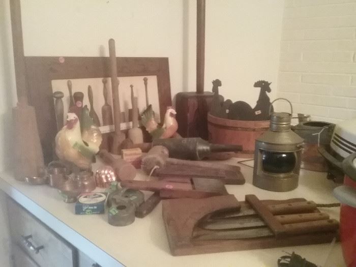 Antique wooden potato masters & mallets 