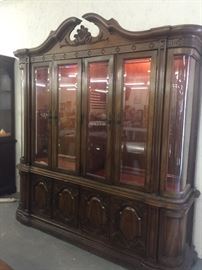 Executive China Cabinet lighted with Curved glass on the side 