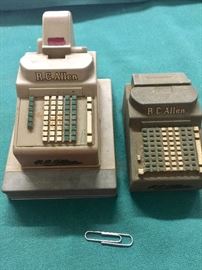 Advertising salesmen sample RC Allen adding machines (Paper clip used for size comparison )