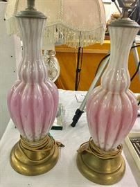 Pair of Hand Blown Venetian Glass lamps.