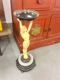 Nude Woman  Art Deco Metal and Marble Base Stand  