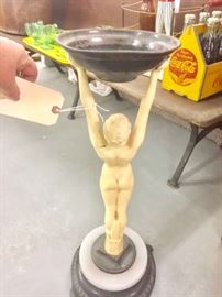 Back of Nude Woman  Art Deco Metal and Marble Base Stand  