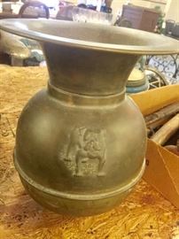 Old Brass Bull Dog Plug Tobacco Spittoon Advertising Collectible piece 