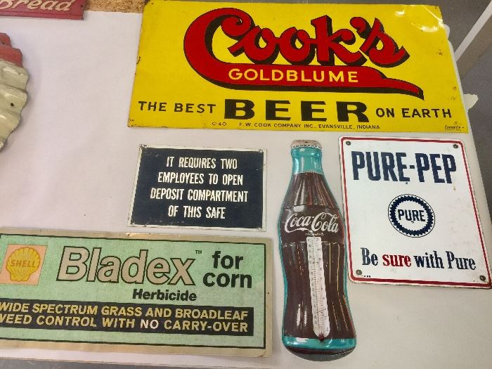 Cook's beer Sign , Coke Thermometer ,Shell Sign ,      Pure -Pep Oil Enamel Sign 