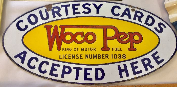 Beautiful Double Sided Petroleum Woco Pep Fuel Gas Sign 