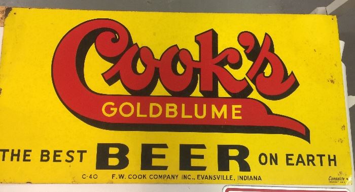 Cook's Beer Metal Sign  Evansville Indiana 