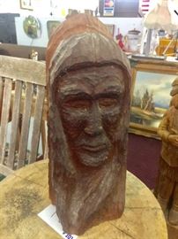 Carved Native American Wooden Bust Statue