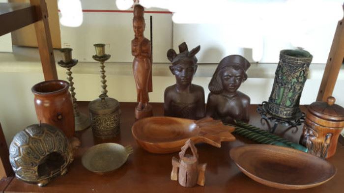 HPT042 Exotic Wood & Brass Bowls & Figurines, Candles
