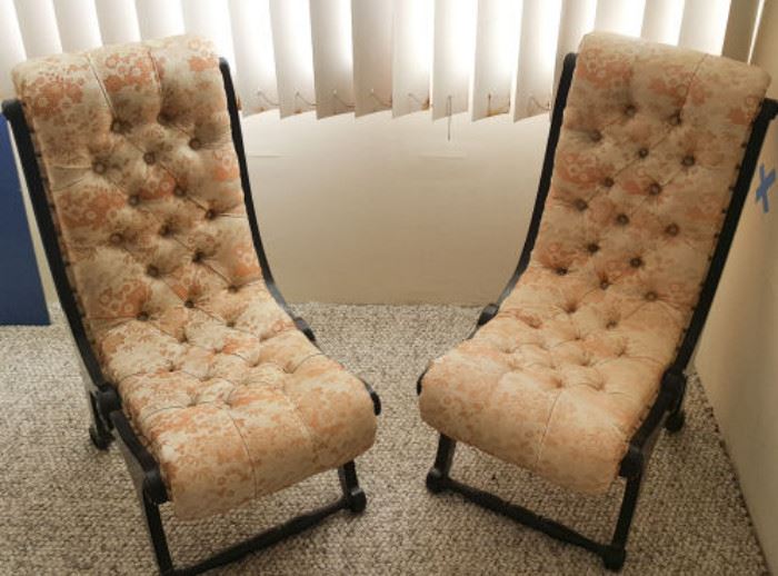 HPT081 Pair of Vintage Mid-Century Japanese Obi Silk Chairs
