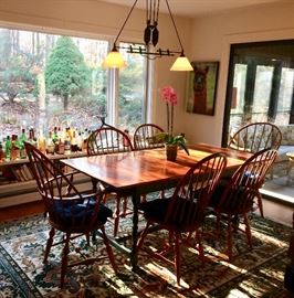 Set of 6 fine Windsor chairs with Tiger Maple farm table