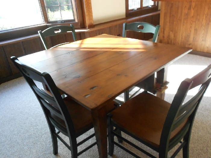 Pine game table and 4 chairs