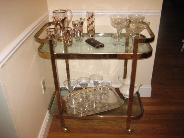 Brass & glass bar/tea cart $150