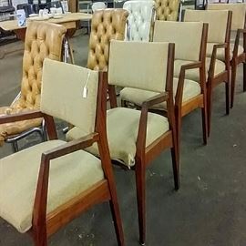 6 wood upholstered chairs that came from the Texas Telephone and Telegraph Company!