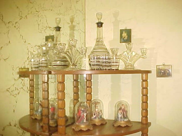 Pair of Candle holders, Decanter & Glasses & Collectibles