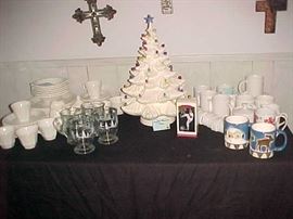 Dishes & Lighted Christmas Tree