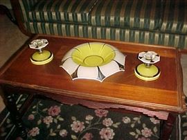 Coffee Table & Art Glass Bowl & 2 Candle Holders