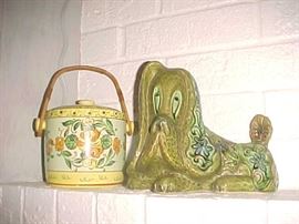 Biscuit Jar w/Handle & 1960's Dog Planter