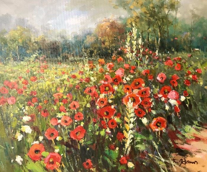 Signed painting, Wildflowers, oil on canvas, 12 x 16 in.