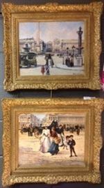 Arsene Henri, Pair of painting of Place d. Concorde, Paris, oil on panel, 13 x 16 in. each + frame