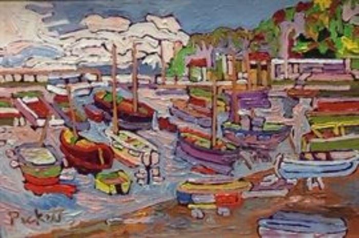 Dave Pickett, Boats at Dock, A N. Michigan Landscape, oil on canvas, 24 x 36 in., c. 2006