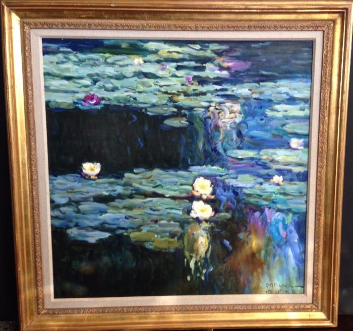 Water Lillies, Malva, oil on canvas, 34 x 32 in, c. 1990