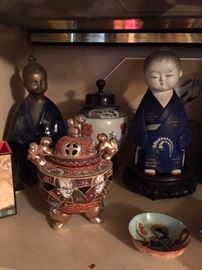 Asian statues, bowls