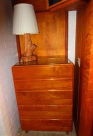 Mid Century Chest of Drawers with teak stump lamp
