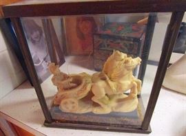 Wood Frame & Glass Display Case With a Roman Charioteer