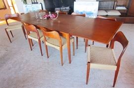 8.7 ft of Solid Teak Table-All 8 Chairs in Perfect Condition