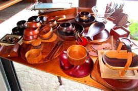 Large Assortment of teak and cocobola wood ware
