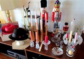 Candle holders, Nutcrackers, a Lady's hat and a Beaver Fedora