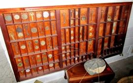 Printers Box--filled with keys and coins from foreign travels