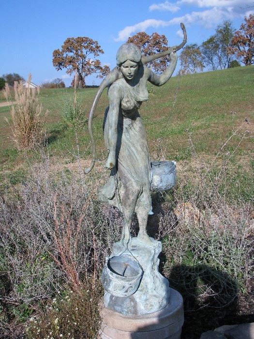 LARGE BRONZE SCULPTURAL YOUNG MAIDEN FOUNTAIN ON BRONZE BASE 4.2 FEET TALL