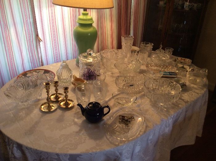 Brass candlesticks and tons of crystal