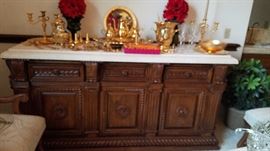 Goldware & Marble Topped Buffet