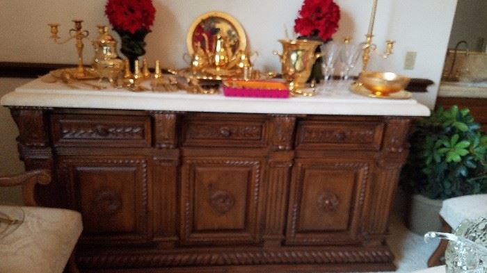 Goldware & Marble Topped Buffet