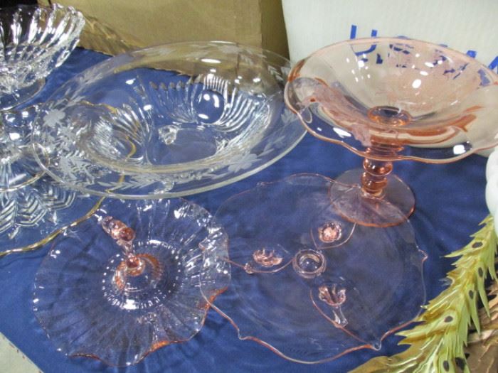 Vintage glass serving pieces cookie tray