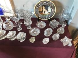 Crystal baskets and a small covered pieces