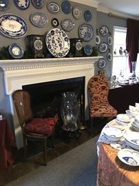 Collection of blue chargers and platters
