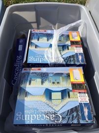 Bin full of Christmas decorations