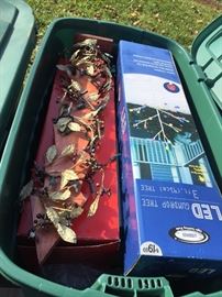 Bin full of Christmas decorations