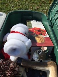 Bin full of Christmas decorations