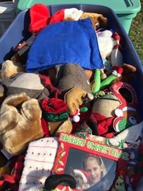 Bin full of Christmas decorations