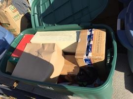 Bin full of Christmas decorations