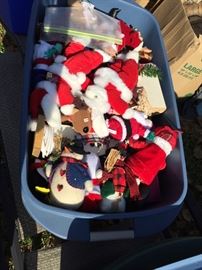 Bin full of Christmas decorations