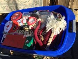 Bin full of Christmas decorations