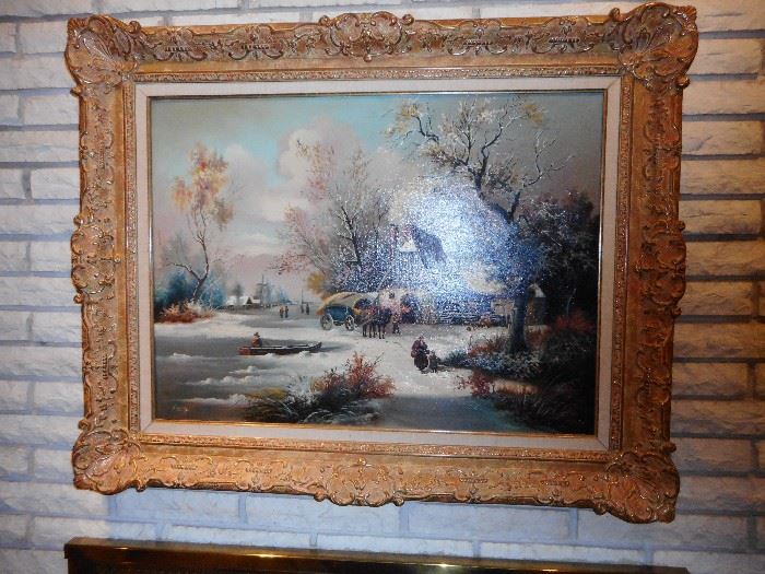 Vintage Ornate Frame, Original Oil Painting. Signed. Spanish Artist