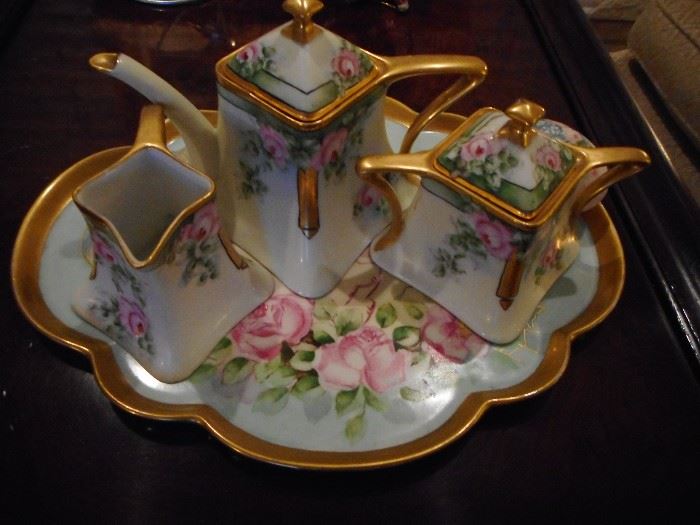 Vintage Hand Painted Bavaria Tea Pot, Cream/Sugar Tray