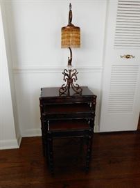 Vintage Mahogany Nesting Tables. Faux Vintage Table Lamp